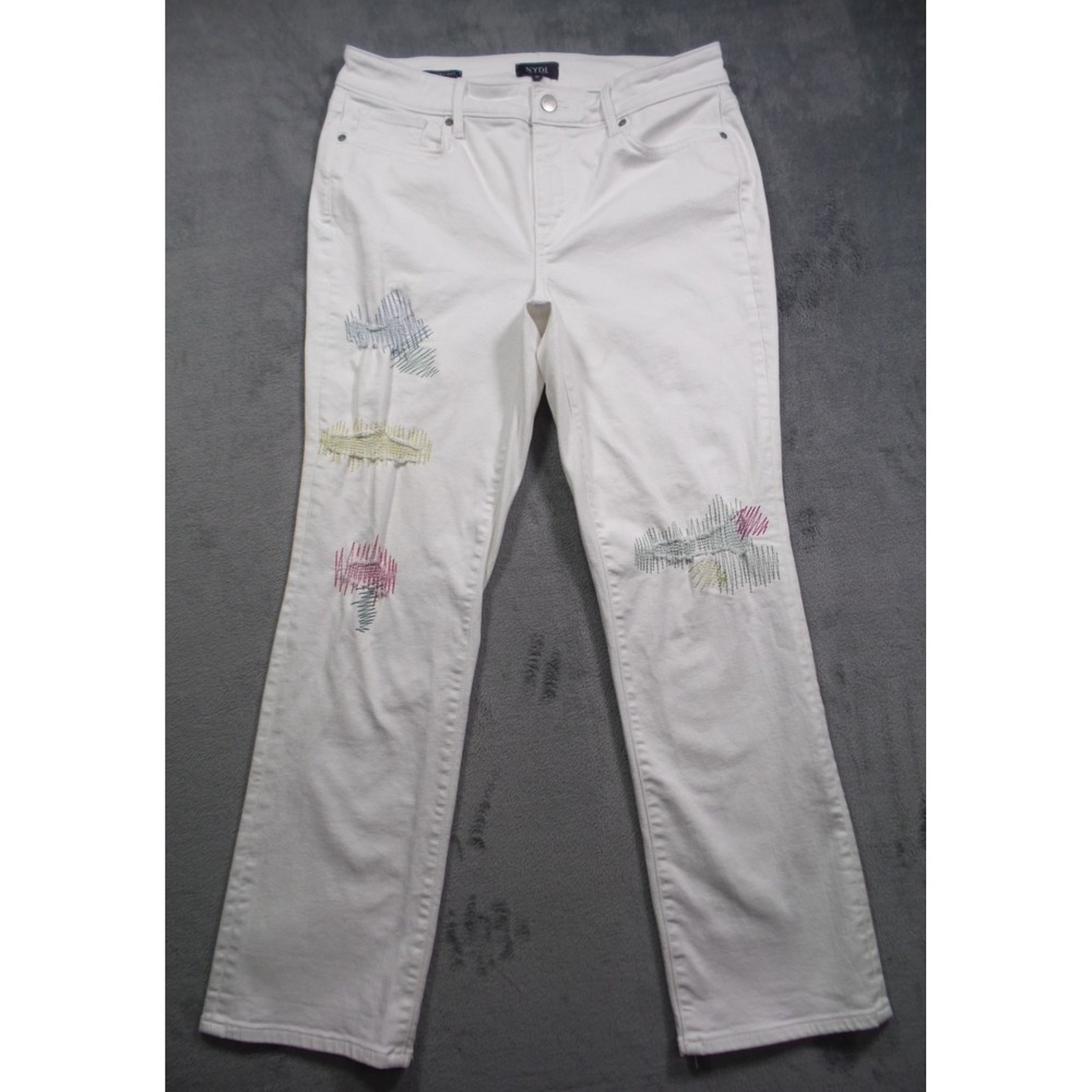 NYDJ Womens Jeans Size 10 White Denim Marilyn Straight Cool Embrace Patch